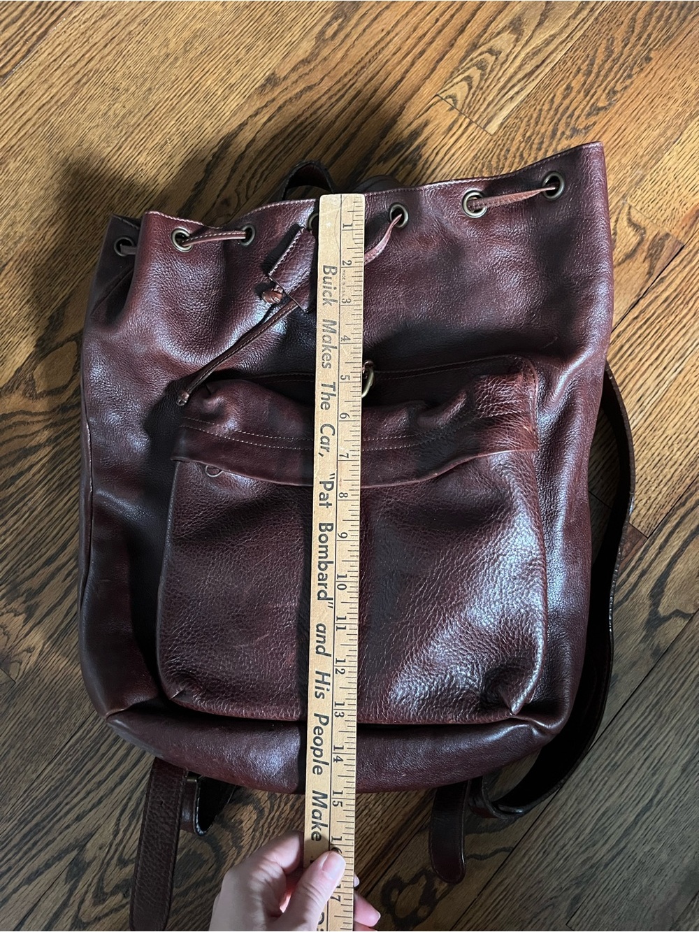 Vintage 90s Genuine Leather Backpack Rucksack Cognac Brown Slouchy Unisex - Picture 9 of 11